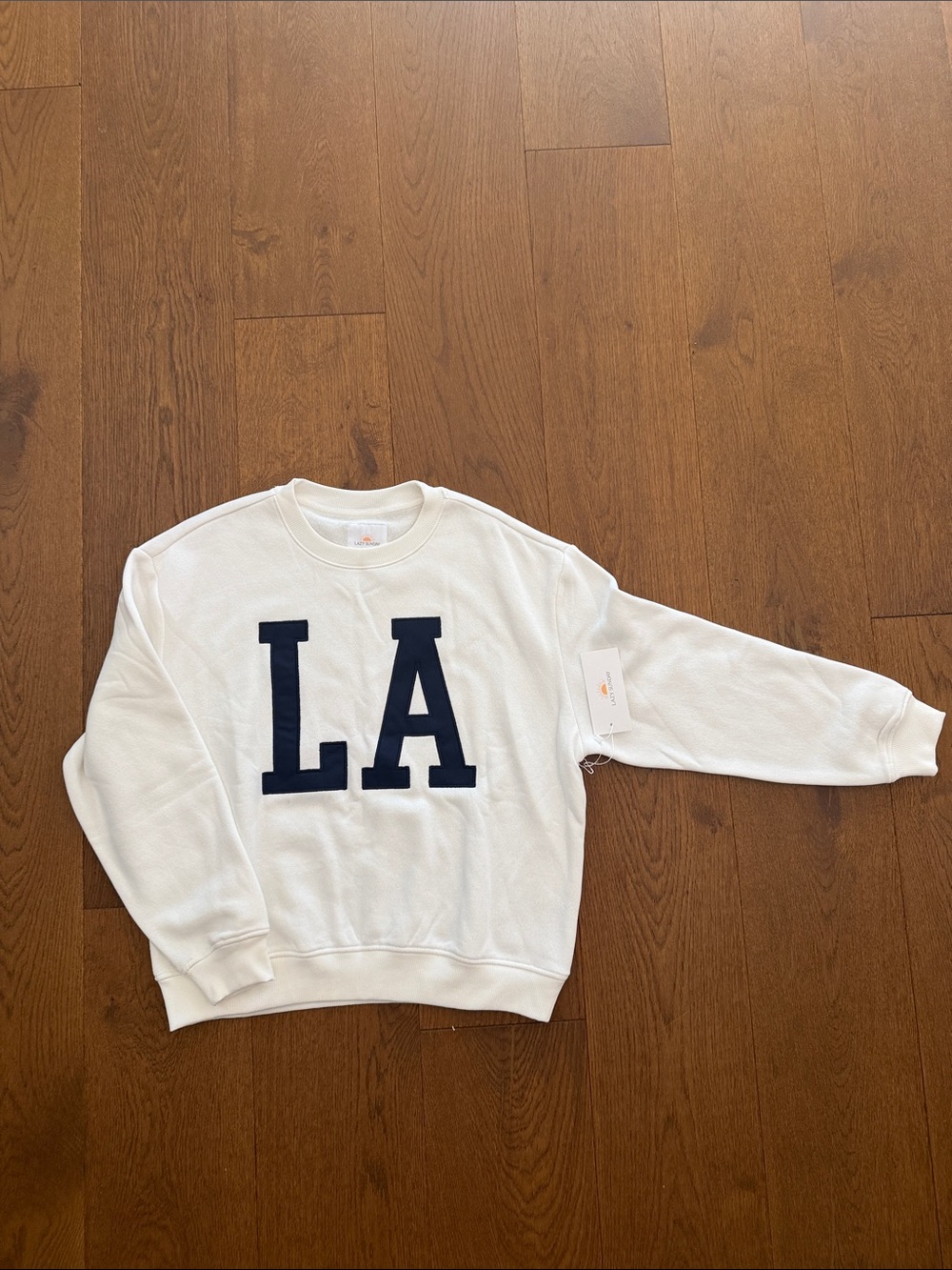 White Crewneck Sweatshirt with Navy LA Applique